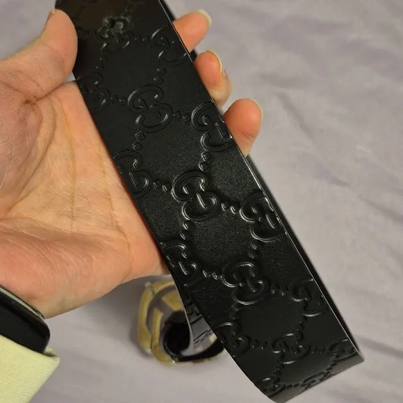 Authentic Gucci Black Guccissima Square Embossed Leather Belt 36/90 - Picture 5 of 7